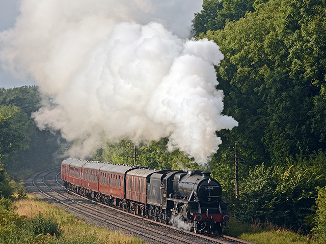 Join us for a day with Black Five 45305 hauling red and cream passenger stock plus vans at the GCR 